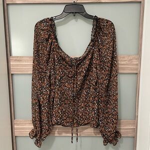 LULU’S Autumn Blooms Black Floral Print Ruffled Long Sleeve Top
